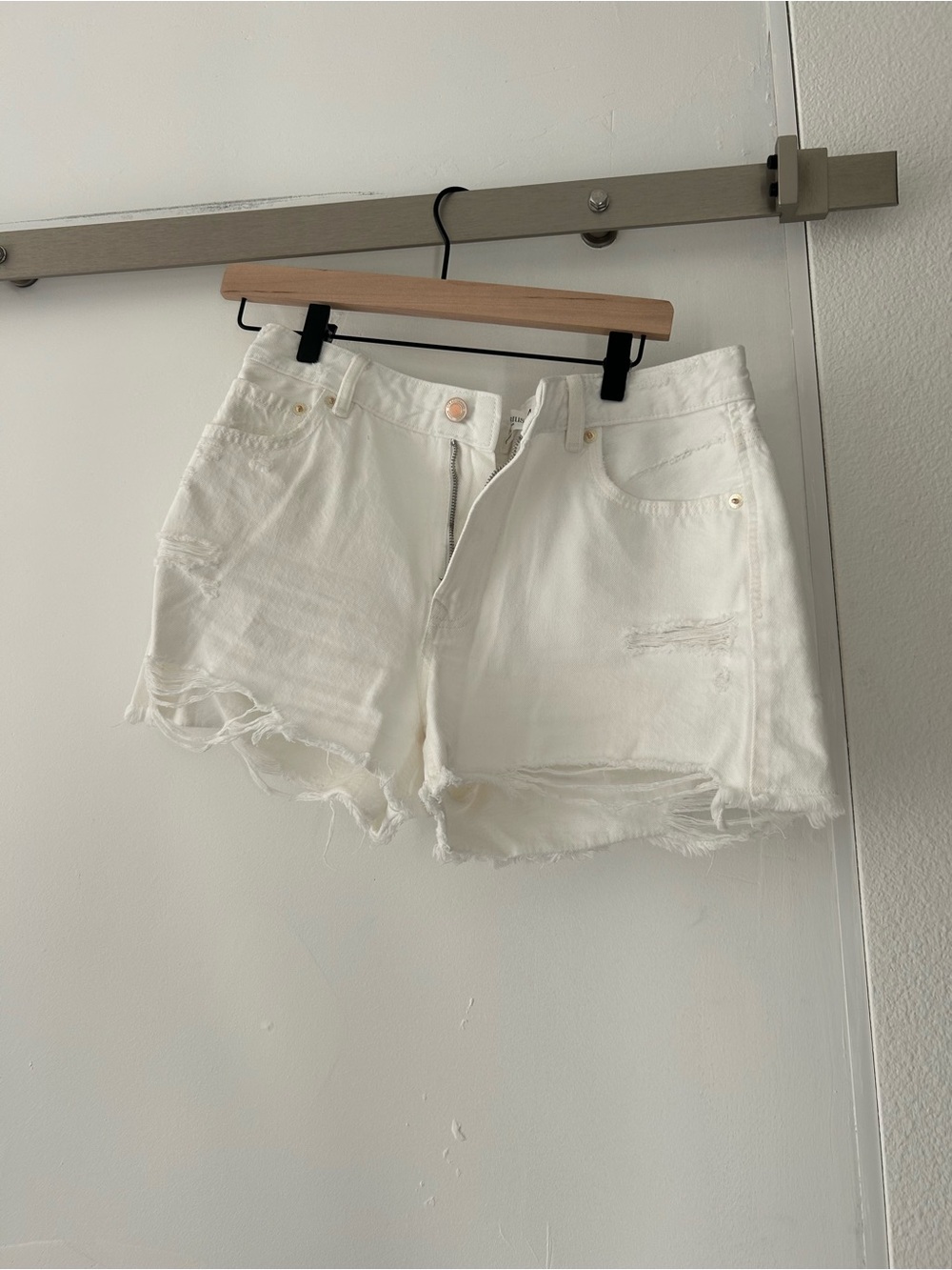 stradivarius White Distressed Denim Cutoff Shorts